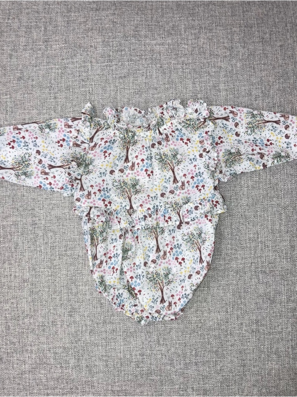 Baybala 6m EUC Floral Woodland Ruffle Long-Sleeve Romper